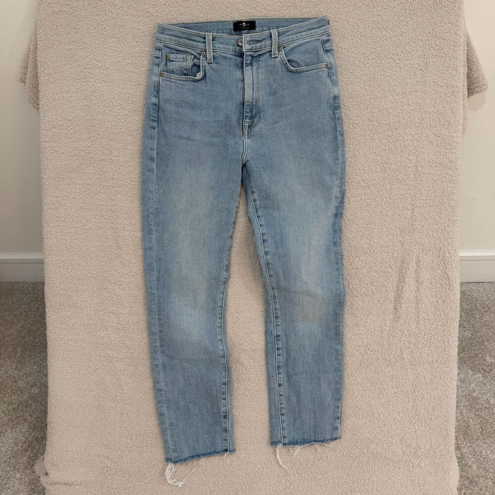 7 For All Mankind The High Waist Skinny Jeans 29 Womens Light Wash Raw Hem Ankle